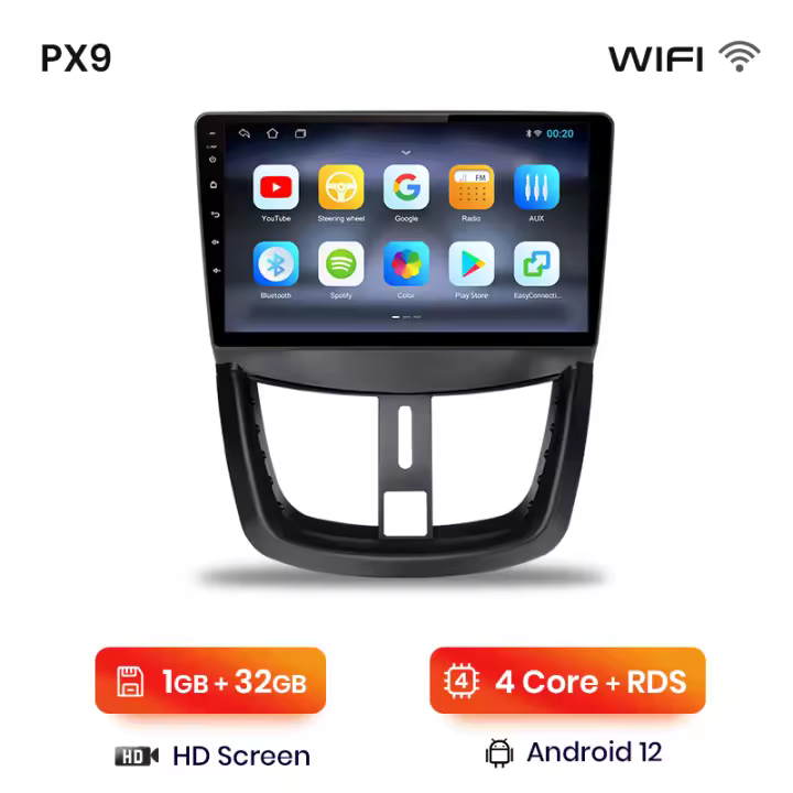 AWESAFE inalámbrico CarPlay Android Auto Radio para Peugeot 207 207CC 2006 2007 2008 2009 2010 2011 2012 2013 2014 2015 coche reproductor multimedia GPS 2 din autoradio volante controles RDS Bluetooth - 1