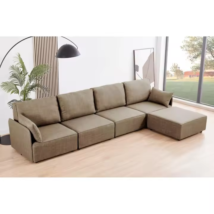 SOFA MODULAR CON BRAZOS MOU 4 PLAZAS + CHAISELONGUE TEJIDO BEIGE 366 x 183 X 93 CM 
 | ADC MUEBLECENTER | Envío Gratuito - 1