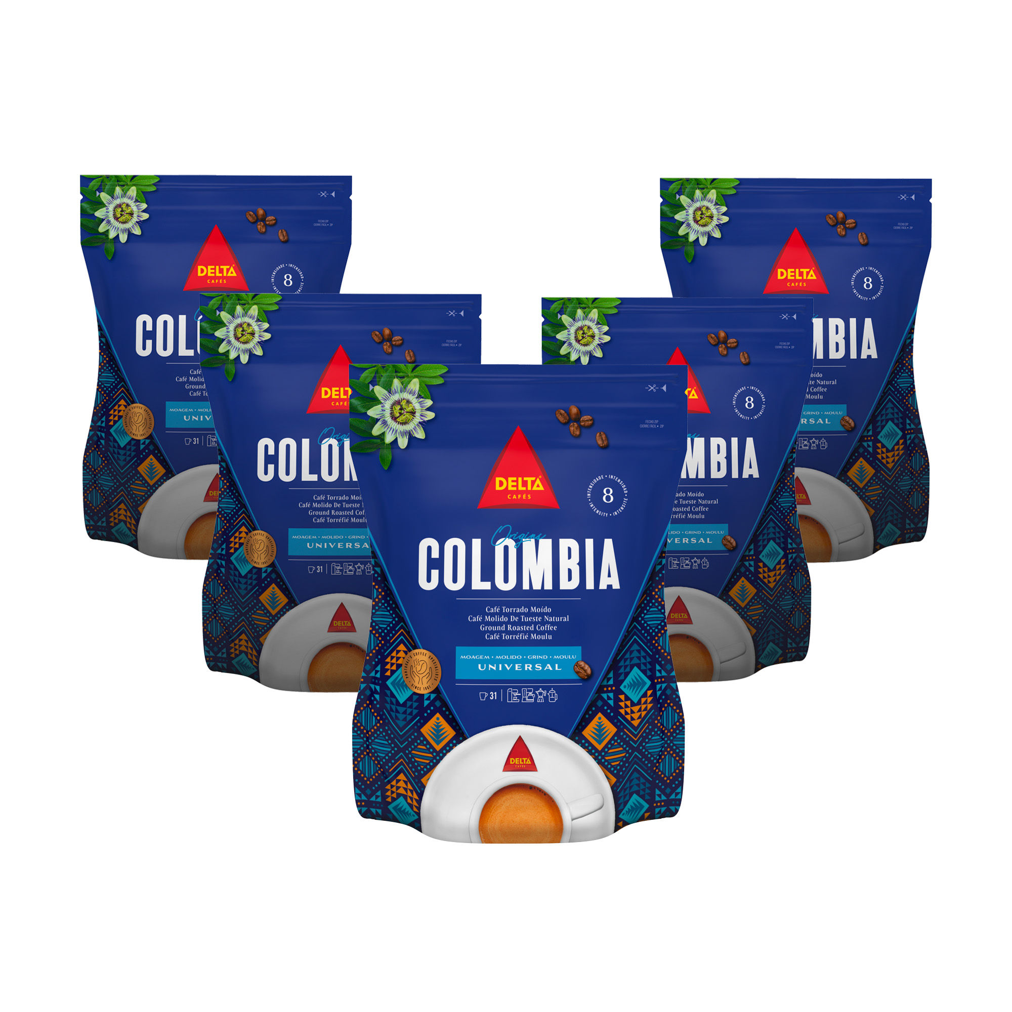 Delta Colombia  - Pack Café Molido Natural Origen Colombia 5 uds x 220 gr - Ligeras Notas Cítricas y a Cacao