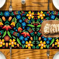Mantelazul Colorido Con Flores Mexicanas Fiesta De La Muerte Lino Decoración De Mesa Para Cocina Fiesta Banquete - details 1