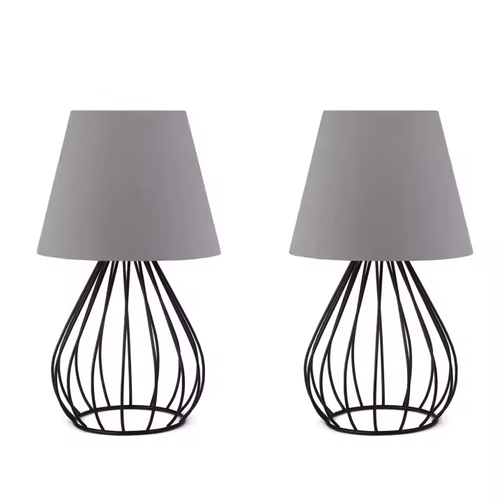 Juego de 2 lamparitas de noche 36 cm. gris, tipo E 27 Max 60 W WELLHOME - 1