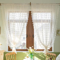 2Pcs Cortinas De Encaje Transparentes Para Sala De Estar Y Dormitorio Cortinas Cortas Para Cocina Beige Decoración De Hogar - details 0