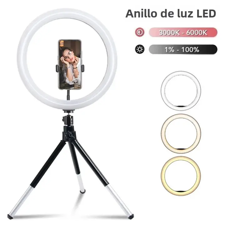 Anillo De Luz LED Para Selfie 26cm Con Trípode Y Soporte Para Teléfono Iluminación Fotografía Para Video De TikTok Maquillaje - 1
