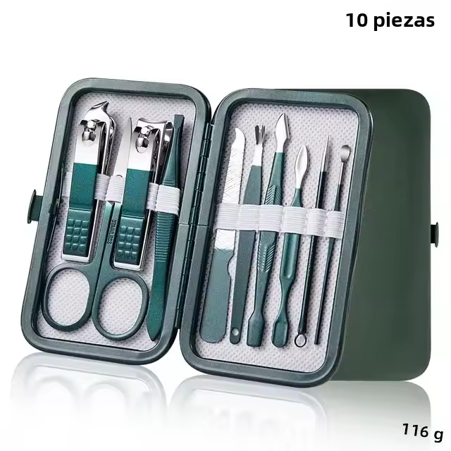 Nuevo Set De Tijeras Para Uñas De Acero Inoxidable Con Estuche Portátil Herramienta De Aseo Para Hombres Y Mujeres Verde - 1