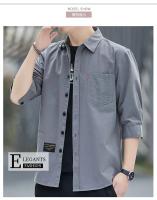 Camisa De Verano Para Hombre Estilo Playa Color Sólido Cuello En Punta Corta Casual Prenda Masculina De Polyester - details 1