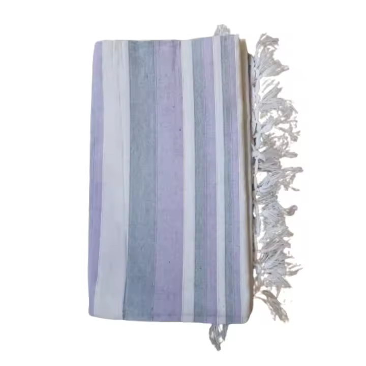 Toalla de playa, Pareo, XXL, 210 x 240 cm, 60% Algodón, 40% Viscosa, Rayas, Color Morado Lila, Blanco y Gris. Kiglam - 1