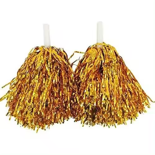 Pompones de plástico para animadoras, juego de accesorios para disfraces de fiesta, entrenamiento, baile, bastones giratorios, serpentinas para bailar (dorado, paquete de 2) - 1