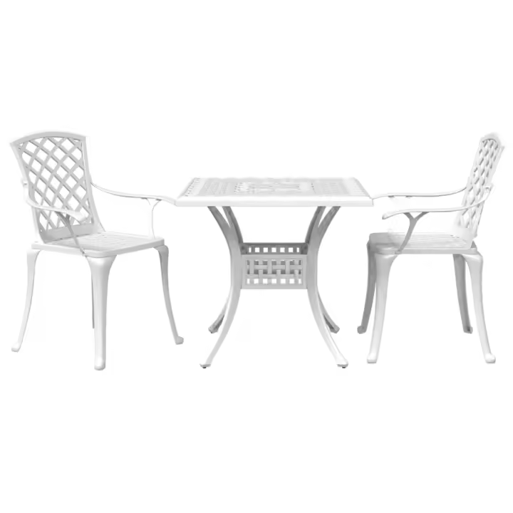 vidaXL Mesa y sillas de bistró 3 piezas aluminio fundido blanco - 1