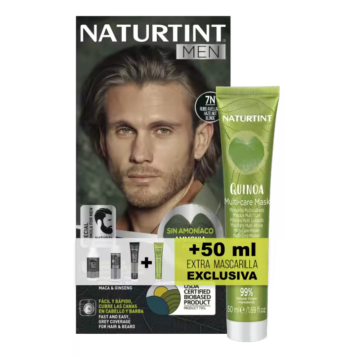 Naturtint Men Biobased + Extra Mascarilla 50ml |  Coloración Permanente Sin Amoniaco para Hombre | Tinte para Cabello y Barba | 100% Cobertura de Canas | Color Natural y Duradero | Ingredientes Naturales | 1N Negro - 1
