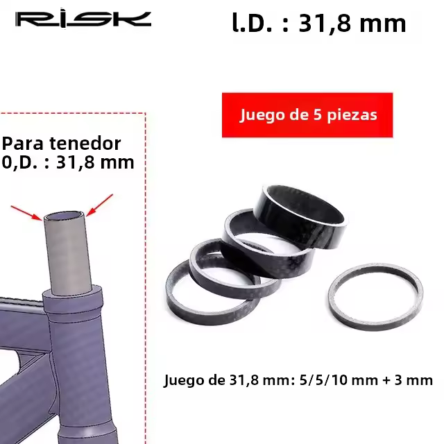 RISK Headset De Bicicleta MTB Road Carbon Fiber Washer 1-1/8" 28.6mm 1-1/4" 31.8mm OD2 Ajuste Del Frente Del Puente Espaciador - 1