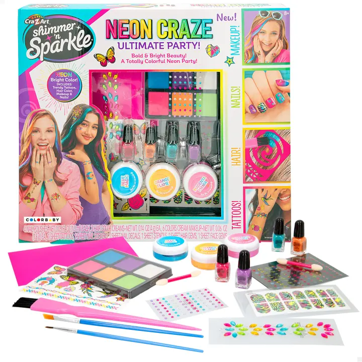 Shimmer N Sparkle - Kit belleza niñas 4 en 1 para hacer tatuajes, teñir el pelo, hacer la manicura o maquillarse - 1