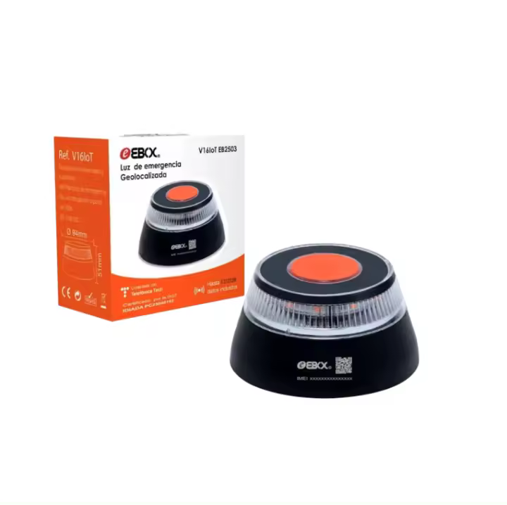 Luz de Emergencia Geolocalizada V16IoT EBOX HOMOLOGADA DGT, baliza v16 geolocalizada dgt, luz emergencia v16 homologada con gps,en pilas incluidas, visión 360 grados - 1
