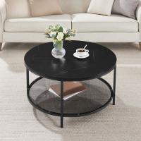 Mesa de centro redonda con estilo moderno, imitación de mármol y estante de vidrio templado, fácil montaje, ideal para salón, color blanco o negro - details 14