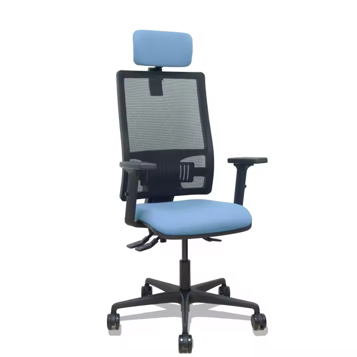 Silla Bormate asincro malla negra asiento bali azul cielo brazos 2D ruedas 65mm cabecero regulable - 1