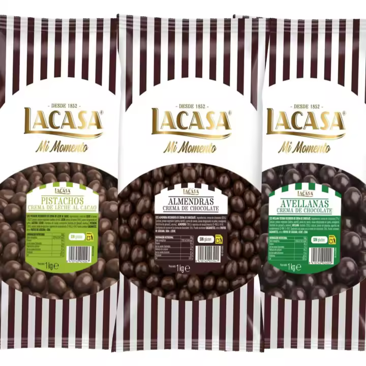 Lacasa Pack 3kg de bolas: Almendra con chocolate Negro,Avellana con chocolate Negro,Pistachos con chocolate Leche - 1