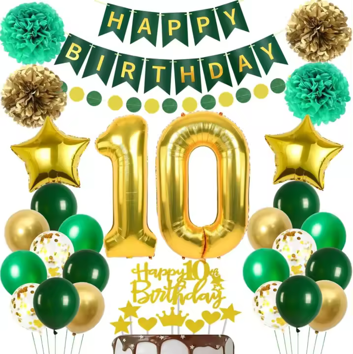 Vert Or Ballons 10 ans anniversaire,Décoration 10 ans anniversaire garçon fille,Or 10 Ans Décorations Anniversaire,Ballon 10 ans Vert Or, Ballon 10 ans anniversaire garcon,10 ans Vert Or Ballons - 1