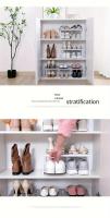 Organizador De Zapatos Ajustable En Plástico Rack De Tres Niveles Para Ahorrar Espacio Para Zapatillas Y Sandalias Para El Hogar Y El Dormitorio En Blanco Y Gris Moderno - details 2