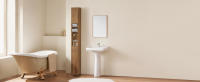 SoBuy Mueble Columna de Baño Armario para Baño Alto Estanterías de Baño con 5 Estantes Abiertos 2 Puertas y 1 Cajón Marrón 20 x 20 x 180 cm BZR34-PF ES - details 0