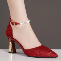 Sandalias De Tacón Alto Para Mujer Puntera Punta Con Diamantes Correa Atrás Moda Casual Cómodas Zapatos De Mujer Tendencia 2024 - details 0
