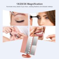 Espejo de vanidad triple, 21 LED y aumento de 2X/3X, Interruptor táctil para ajustar el brillo, espejo de maquillaje de modo de fuente de alimentación dual (oro rosa) - details 1