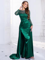 Vestido De Noche Largo De Mano En Satén Con Parches De Lentejuelas A-Line Hollow out Para Baile De Promoción Vestido Maxi De Faldas De Suelo - details 14
