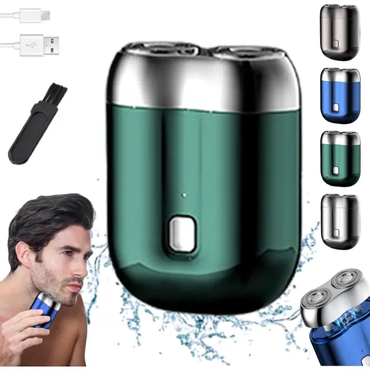 Mini afeitadora eléctrica de doble cabezal, modelo 2025, de bolsillo, lavable, unisex, portátil, recargable por USB, con cepillo (plateada). - 1