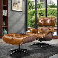 EU Stock TY330DE XL Classic Recliner Light Walnut Armchair With Bright Wax Skin Top Layer of Cowhide Lounge Chair Ergonomically Designed Premium Leisure Chair 360° Swivel for Home Theater Office Living Room Modern Leather Recliner Chair with Footrest - details 10