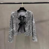 Abrigo De Lante Con Borla Para Mujer Estilo Francesa Con Lentejuelas Cuello Redondo Manga Larga Top Corto De Polyester Y Nylon - details 29