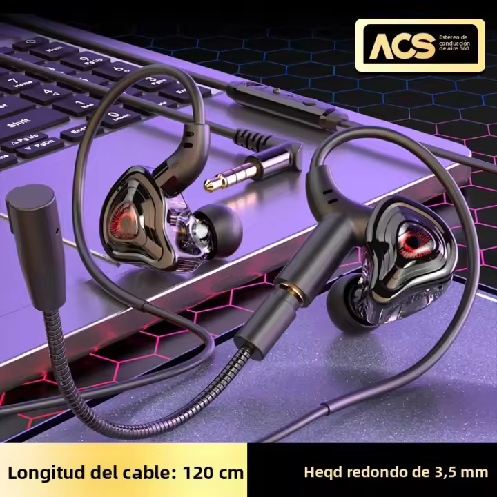 Auriculares De Juego Con Micrófono Universal 90° Elbowed HiFi Bass Estéreo Metálicos Con Cable 3.5mm Tipo-C Intraauriculares Para Teléfono Y Computadora - 1