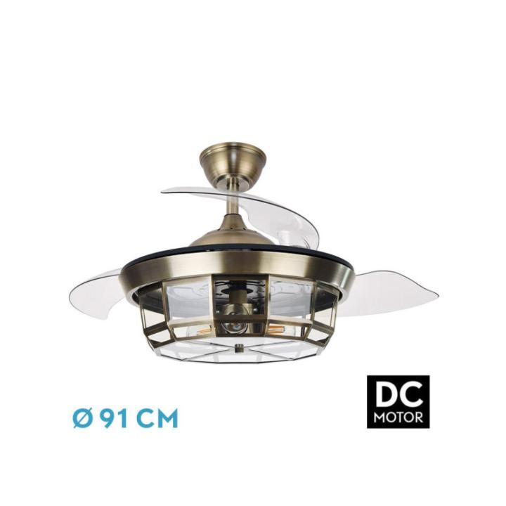Fabrilamp - Ventilador Dc Tornado Cuero 3xe27 91d 3aspas Desplegables 6velocidades C/remoto Y Temporizador — oferta en Miravia