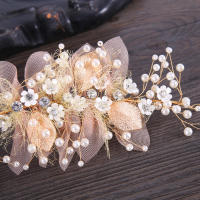 Nueva Joyería De Flor Para El Cabello De Moda Dorada Con Perlas Y Rhinestones Diadema Hecha a Mano Para Boda Accesorios De Cabello Para Mujer Ornamentos De Tamaño M - details 4