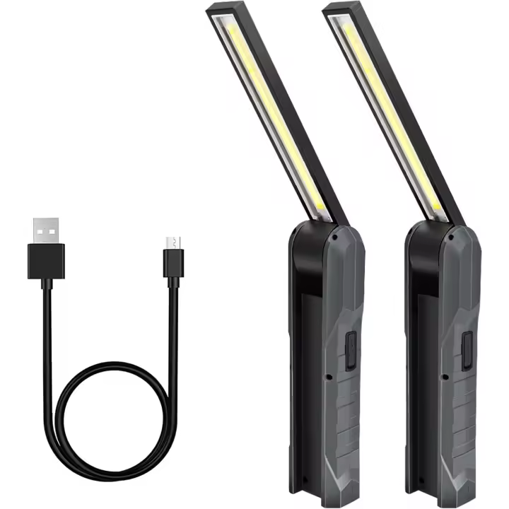 2 piezas de luz de trabajo LED recargable, 5 modos de luz de trabajo, luz mecánica, luz de antorcha plegable con luz de inspección de base magnética para camping, reparación de automóviles, gris - 1