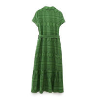 Vestido De Mujer Taop&Za Primavera 2024 Estilo Casual Con Cuello De Botón Y Cinturón Bordado Hueco Largo Hasta La Rodilla Polyester - details 2