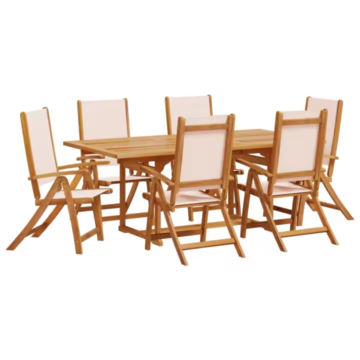 vidaXL Juego comedor de jardín 7 pzas madera maciza acacia y textileno - 1