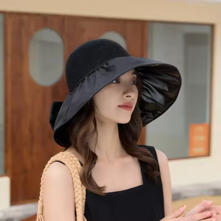 Sombrero De Pescador De Vinilo Protección Solar Para Niñas Verano Cubre Cara Plegable Y Almacenable Sombrero De Paja Versátil - 1