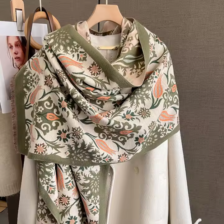 Poncho De Cashmere Floral Impresión Para Mujer Bufanda De Lujo Cálida Pashmina Viaje Chal Envoltura Estilo Elegante 2023 - 1