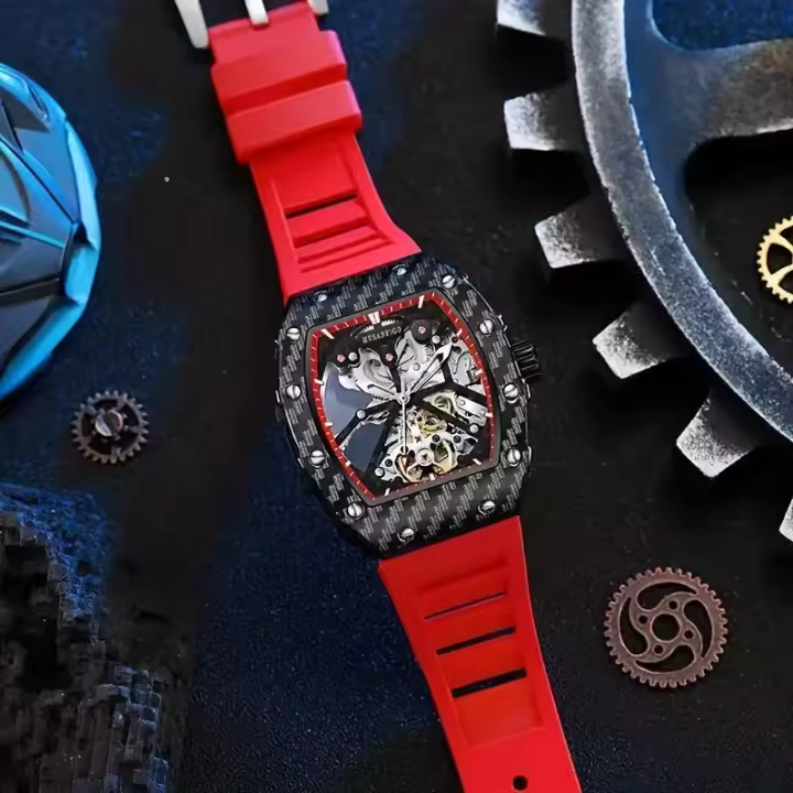 Reloj Mecánico Automático Para Hombre MUSANFIGO Forma De Barril Luminoso Hueco Resistente Al Agua Ideal Para Regalos Correa De Silicona - 1