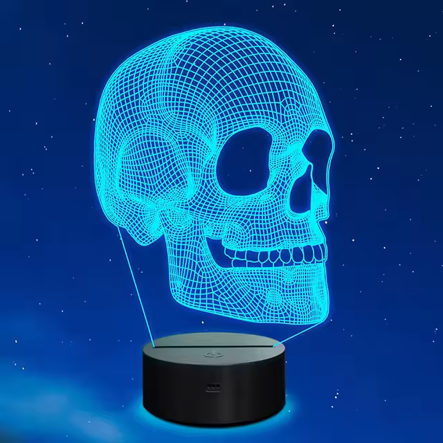 Lámpara De Mesa LED Ilusión 3D Esqueleto Lámpara De Noche Calavera Regalo De Cumpleaños De Halloween De Navidad Para Niños Y Bebés Hombres - 1