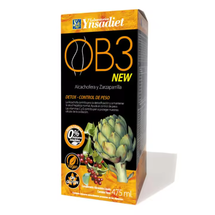 Ynsadiet OB3 Drenante Jarabe 475ml - Complemento alimenticio a base de Alcachofa, Vitamina C y E - Depuración y Diuresis Natural - 1