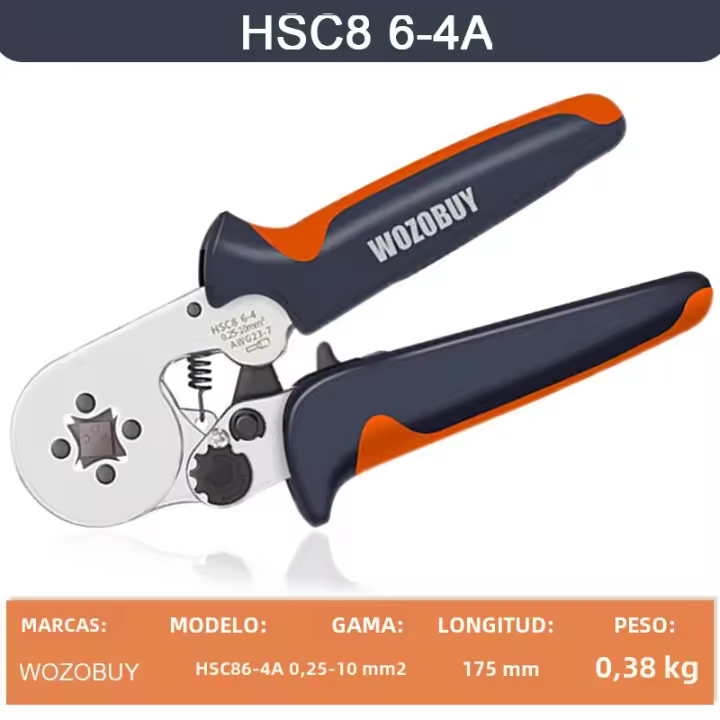 Herramienta De Enchufe Hexagonal HSC8 6-6/6-4 Ajustable Ratcheting Para AWG23-10 0.25-6.0mm² Multifuncional De Acero Carbono - 1