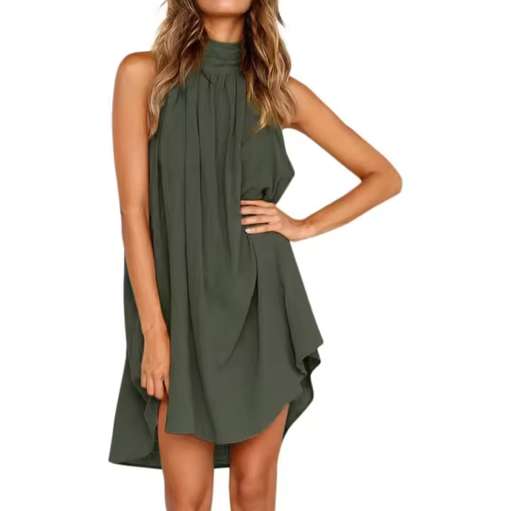 Vestido Elegante Mujer Vestido Sin Mangas Vestido Corto Casual Gasa Top Cuello Redondo Blusa Informal Vestido Casual - 1