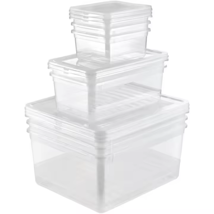 Set 8 Cajas de almacenaje: 3x1,7 L + 2x5,6 L + 3x18 L, Plástico, Natural Transparent KEEEPER - 1