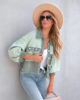 Nueva Chaqueta Corta Para Mujer De Otoño 2024 Moda Retro Estilo Callejero Con Rayas Lavadas Y Collar Tácto Espesado De Polyester Cierre Doble - details 16