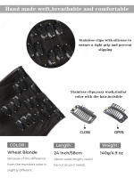 Extensiones De Cabello Sintético 24 Pulgadas Clip in Longas Y Rectas 6 Piezas 16 Clips Color Marrón Rubio Para Mujeres Piezas De Cabello Artificial - details 7