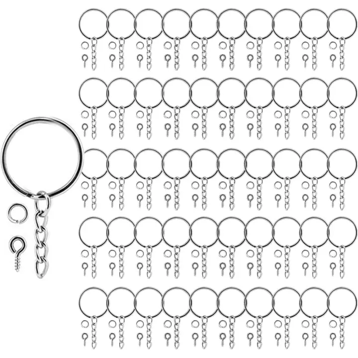 150 Piezas Anillas lavero, Cadena clave, Para hacer laveros, Ajustado PARAS LA Fabricación de Joyas y Manualidades(50 anillos curvos, 50 laveros Pequeños with Cadenas, 50 ojales para tornillos) - 1