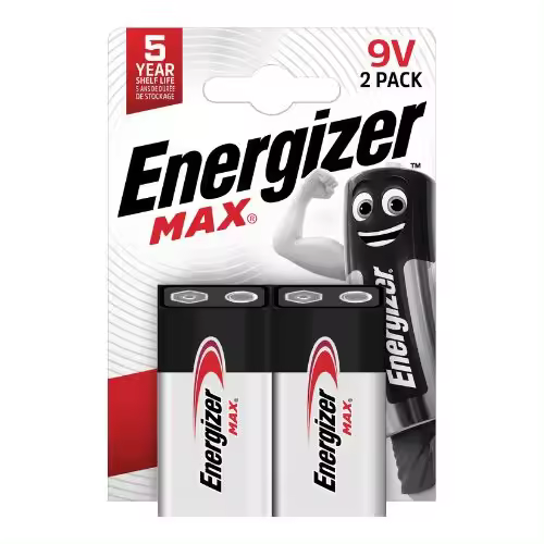 Energizer - Alkaline Max, Pack de 2 pilas 9V, pilas alcalinas básicas de larga duración para uso cotidiano e industrial, sin sulfataciones y con 5 años de vida útil - 1
