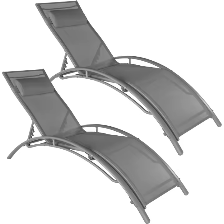 Tectake - Conjunto de 2 tumbonas ALINA, Respaldo regulable en 5 posiciones, Impermeable, Reposacabezas mullido, extraíble, Protectores de plástico para las patas, Gran estabilidad - 1