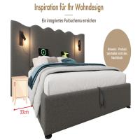 Cama tapizada Twin 160x200 with Luz de Lectura y Carga USB Typo-C, somier de almacenamiento with listones de Madera maciza y metal, Gris, Linen (cojín no incluido). - details 0
