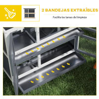 PawHut Conejera de Madera Jaula para Conejos de 2 Pisos 97x44x91 cm con Techo Asfáltico Puertas con Pestillo Bandejas Extraíbles y Rampa para 2 Conejos - details 5