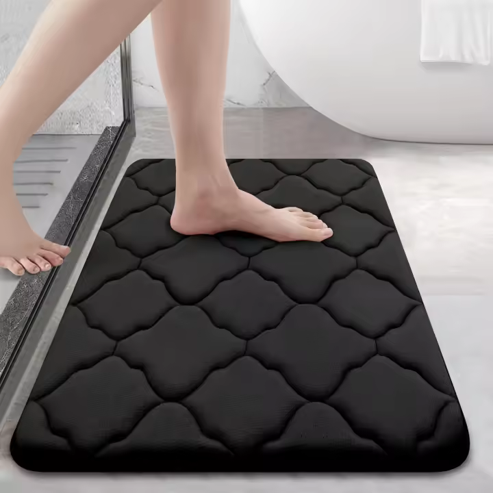 Alfombra de baño de espuma viscoelástica, antideslizante, cómoda, lavable a máquina para el suelo del baño, ducha y accesorios de decoración del hogar (negro) - 1